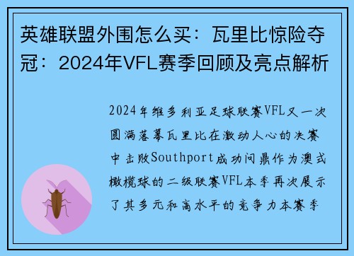 英雄联盟外围怎么买：瓦里比惊险夺冠：2024年VFL赛季回顾及亮点解析
